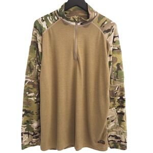 XGO Tactical Combat Shirt Mens Large Tan Multicam 1/4 Zip Flame Retardant DBL3